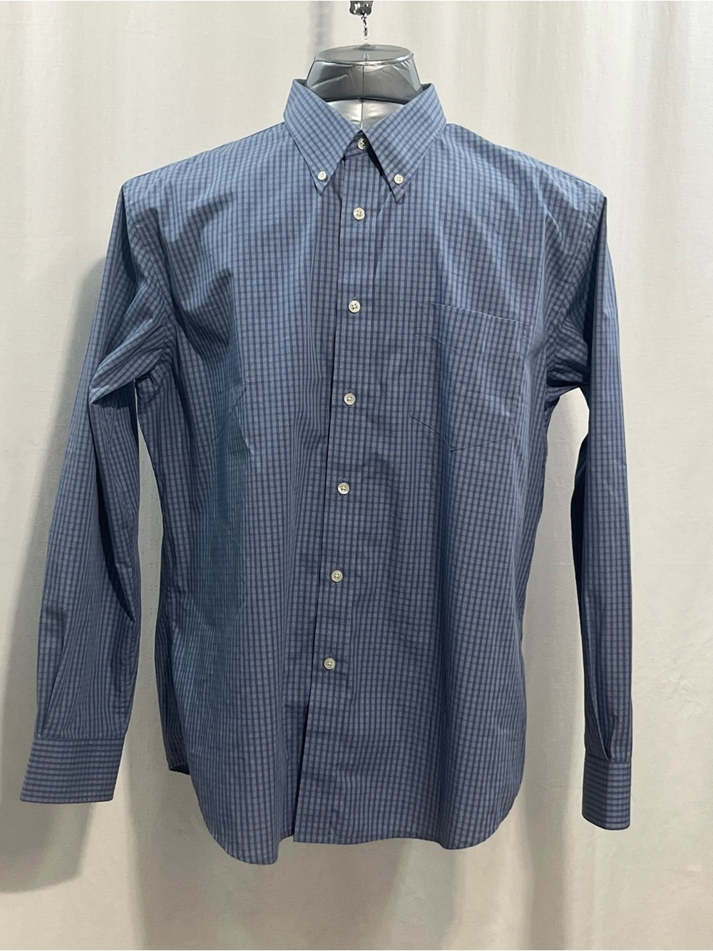 Men’s Dockers Blue Micro-Check Button-Down Shirt 17.5X37 cotton blend work 1367